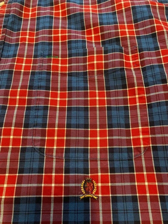 Tommy Hilfiger Men's 4XL Red and Blue Plaid Long Sleeve Button-Down Shirt - Picture 4 of 10